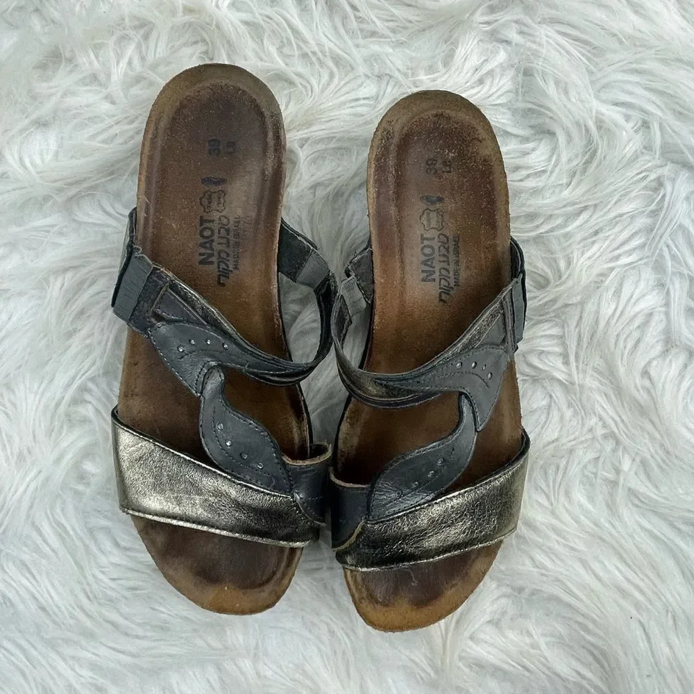 Naot Kimberly Metallic Leather Rhinestone Cork Sandals - Picture 2 of 11